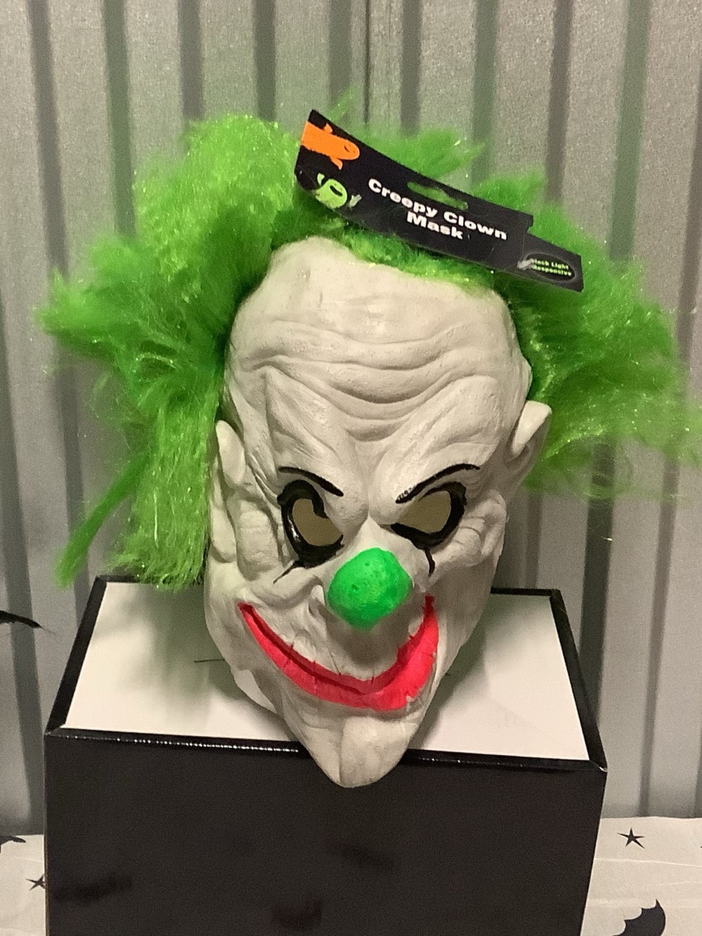 Creepy Clown Mask adult Costume with Bright Green Hair